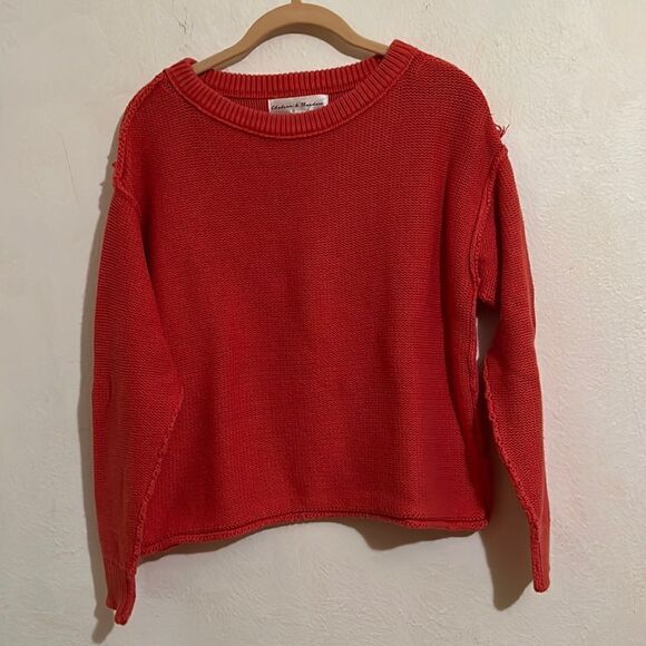 Chelsea & Theodore Rust Scoop Neck Raw Seam Long Sleeve Cotton Sweater Size S - Picture 1 of 4